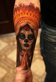 arm colorful death girl tattoo pattern