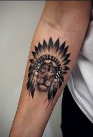 Arm brown tribal lion tattoo pattern