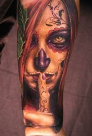 Arm color realistic death goddess tattoo pattern