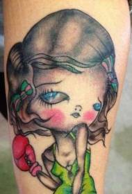 Arm eenvoudige zelfgemaakte kleurrijke grappige kleine bokser meisje tattoo