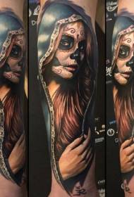 jib Meksikas pamatiedzīvotāju krāsas sievietes portreta tetovējums