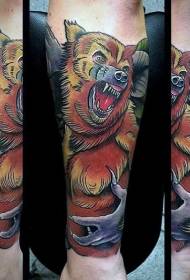 Arm new school style colored angry werewolf tattoo pattern
