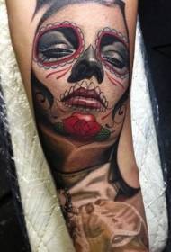 Patrón de tatuaxe de retrato de muller de cor fermosa nativa mexicana