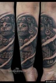 Arm stone carving style ancient Mayan statue tattoo pattern