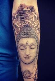 Patrón de tatuaje de Buda de piedra minimalista de brazo masculino
