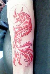 Arm tiny red squid tail tattoo pattern