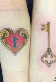 Couple arm color key lock tattoo pattern