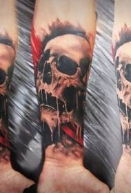 Brazo realista color cráneo humano tatuaje patrón