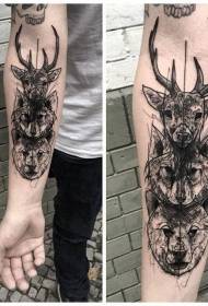 Braço estilo de ilustração de vários desenhos de tatuagem de cabeça de animal