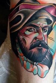 Colorful sailor portrait tattoo in arm vintage style