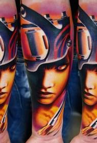 Arm color realistic female portrait tattoo pattern