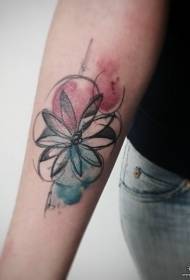 Маленькая рука цвет всплеск чернил цветок линия татуировки рисунок
