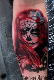 Brazo color ilustración estilo mexicano tradicional femenino tatuaje