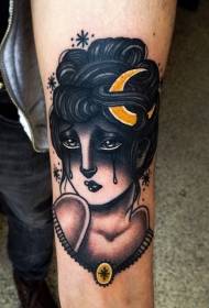 Arm стар жанр цветна плачеща жена с лунна татуировка