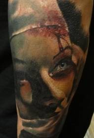 Arm color horror style bloody nurse tattoo pattern