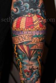 Arm old school style color hot air balloon tattoo