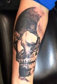 arm realistic style black skull tattoo pattern