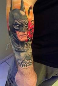 Arm spectacular colorful batman with lettering tattoo pictures