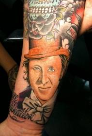 Modèle de tatouage portrait homme coloré style bras