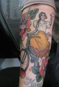 Ročno barvni kolesarski ženski vzorec tatoo