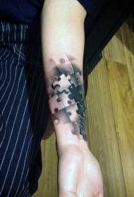 Arm new school style black ash puzzle tattoo pattern