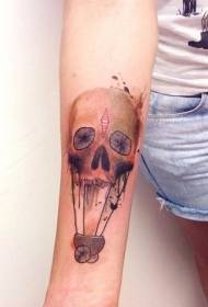 Brazo tinta color cráneo globo aerostático tatuaje patrón