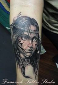 Arm color tribal girl portrait tattoo pattern