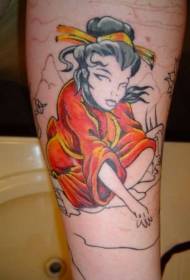 Arm halvfarvet asiatisk pige tatoveringsmønster