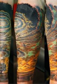 Arm color realistic desert explosion tattoo pattern