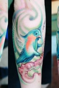bristlet color Bird sitting on twig tattoo pattern