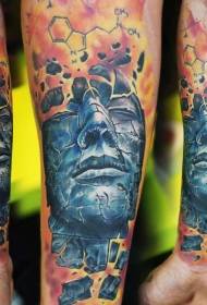 Color mysterious man portrait tattoo in arm illustration style