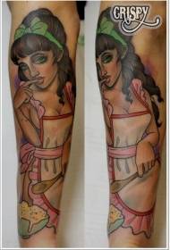 Arm color sweet sexy girl tattoo pattern