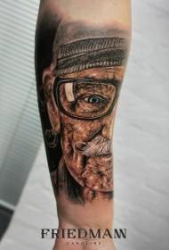 Arm realistic style old man portrait tattoo pattern