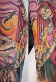 Arm color jack and sari skull tattoo pattern