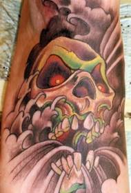 Tatuagem de caveira de diabo em quadrinhos colorido estilo retro pés