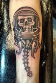 Small arm carving style black creepy astronaut skeleton tattoo pattern