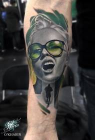 Arm modern style colorful women portrait tattoo pattern