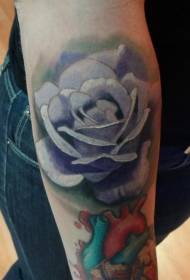 Arm color rose and human heart tattoo pattern