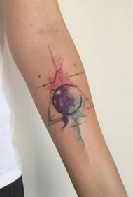 Wonderful mysterious triangle tattoo pattern in arm watercolor style