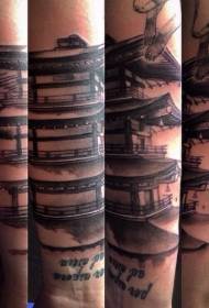 Arm Asian architecture combined with letter tattoo pattern