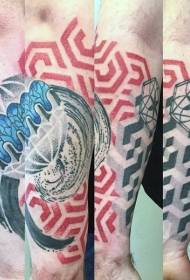 Χέρι πολύχρωμο γεωμετρικό στυλ διάφοροι χαρακτήρες τατουάζ μοτίβο