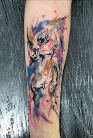 Mokhoa o monyenyane oa tattoo ea European le American owl color splash ink tattoo