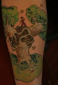 Arm color personality big tree with boy tattoo pattern
