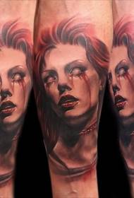 Arm new school style color devil woman portrait tattoo