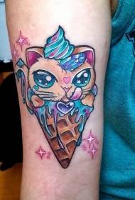 Arm new style colored kitten and ice cream tattoo