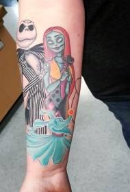 Arm dreamy colorful monster couple tattoo pattern