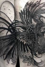 engraving style black fighting cock Tattoo pattern