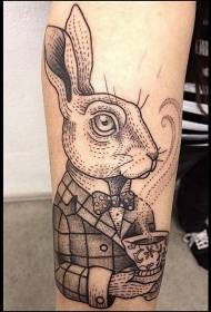 Arm point line style bunny with teacup tattoo pattern