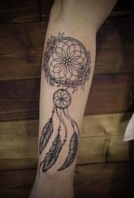small Arm beautiful black and white dream catcher flower tattoo pattern
