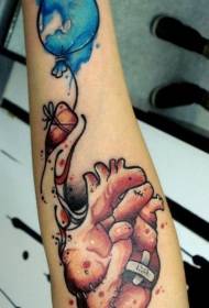 Шаблон за тетоважа на акварел на срцето и балон
